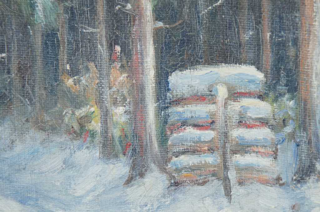 Winter Woodlands Snowy Landscape Trail Through The Woods Signed Oil On