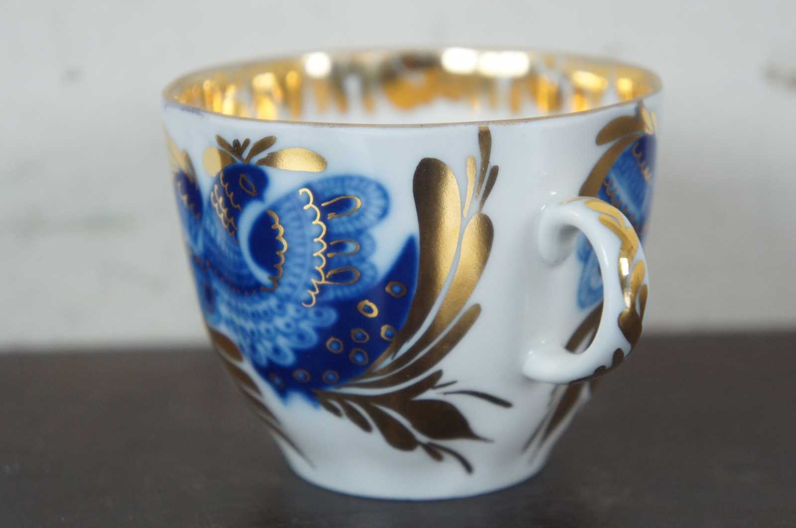 Lomonosov Ussr Golden Garden Cobalt Gold Rooster Bird Teacup Saucer