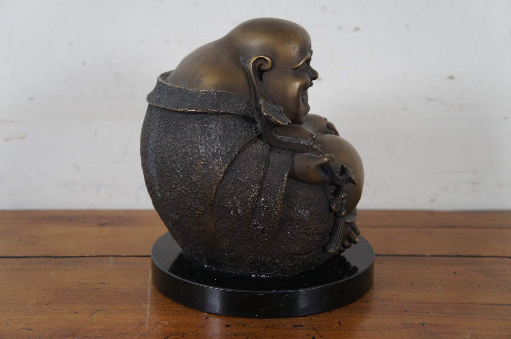 San Pacific Intl SPI Bronze Marble Laughing Buddha Hotei Figurine Statue 9