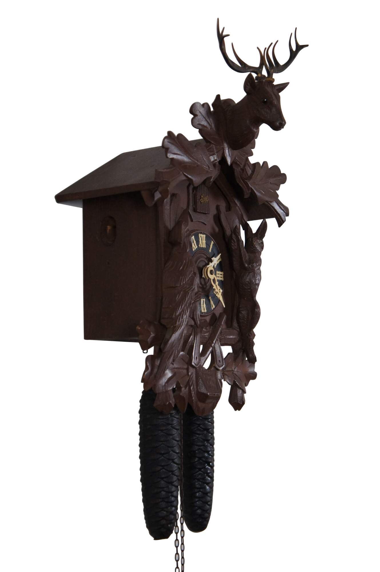 Antique German Schatz Sohne Black Forest 8 Day Stag Hunt Cuckoo Clock 17