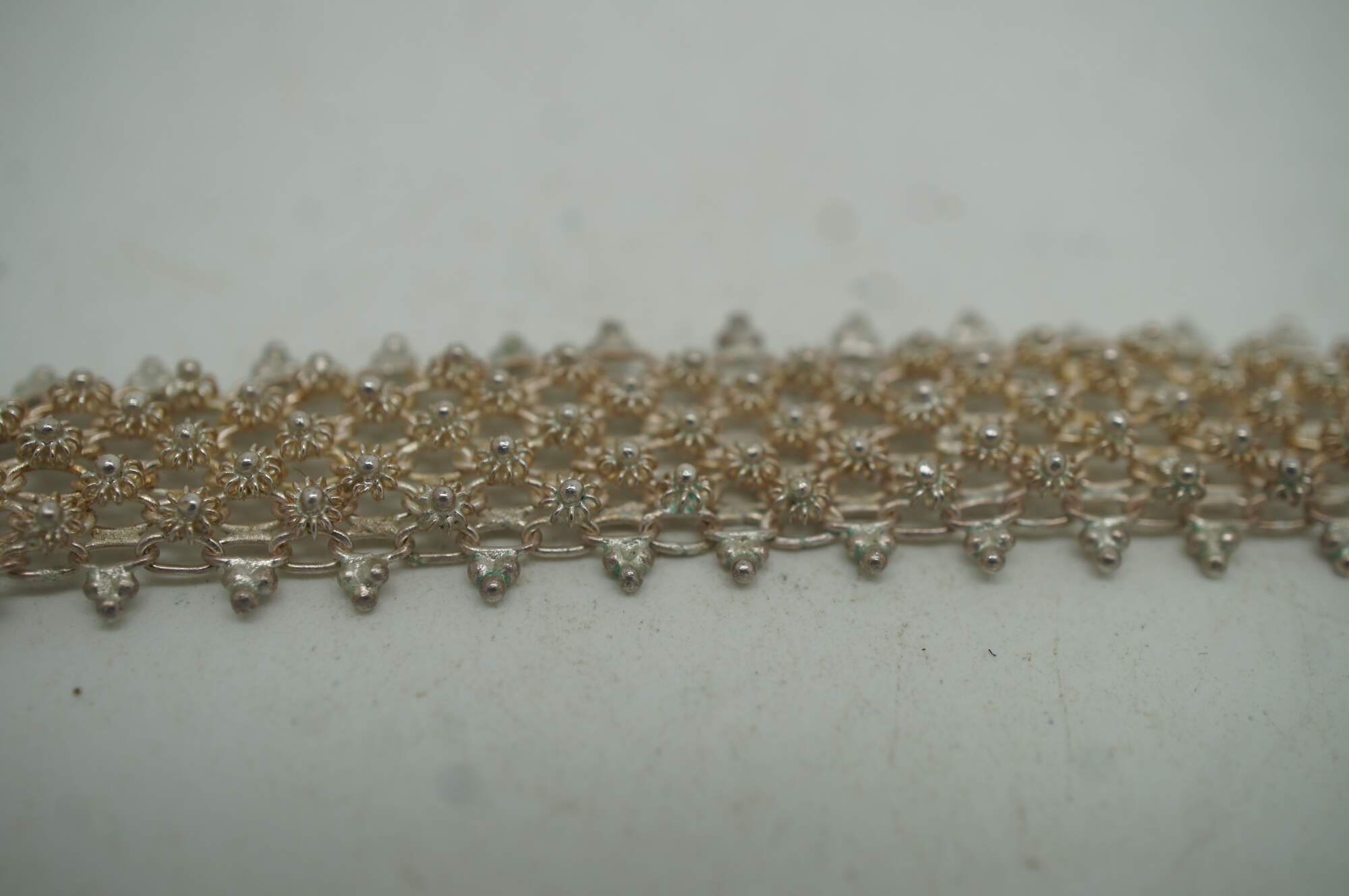 Vintage Silver Cannetille Woven Mesh Etruscan Floral Ball Filigree Bracelet