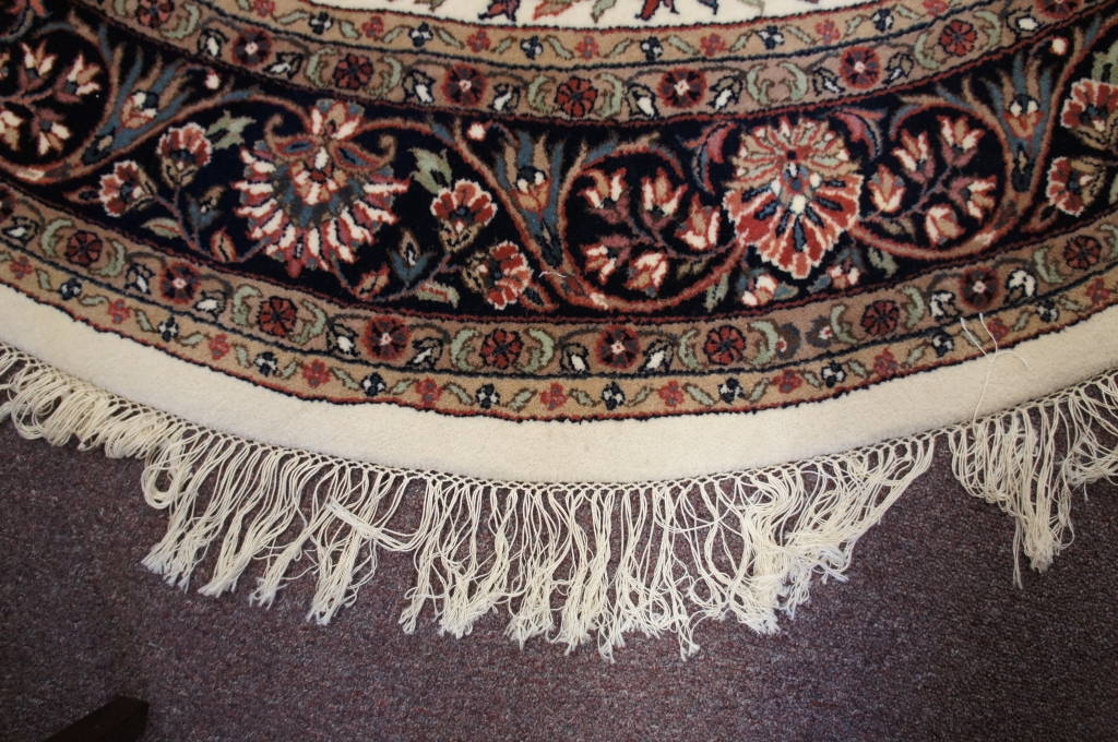 Oriental Rug Black White Floral Round Circle 6' x 6' Fringe Area