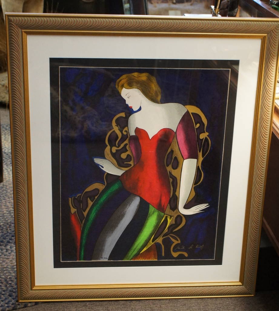 Signed Linda Le Kinff Framed Fancy Colorful Woman Serigraph Print #40/50