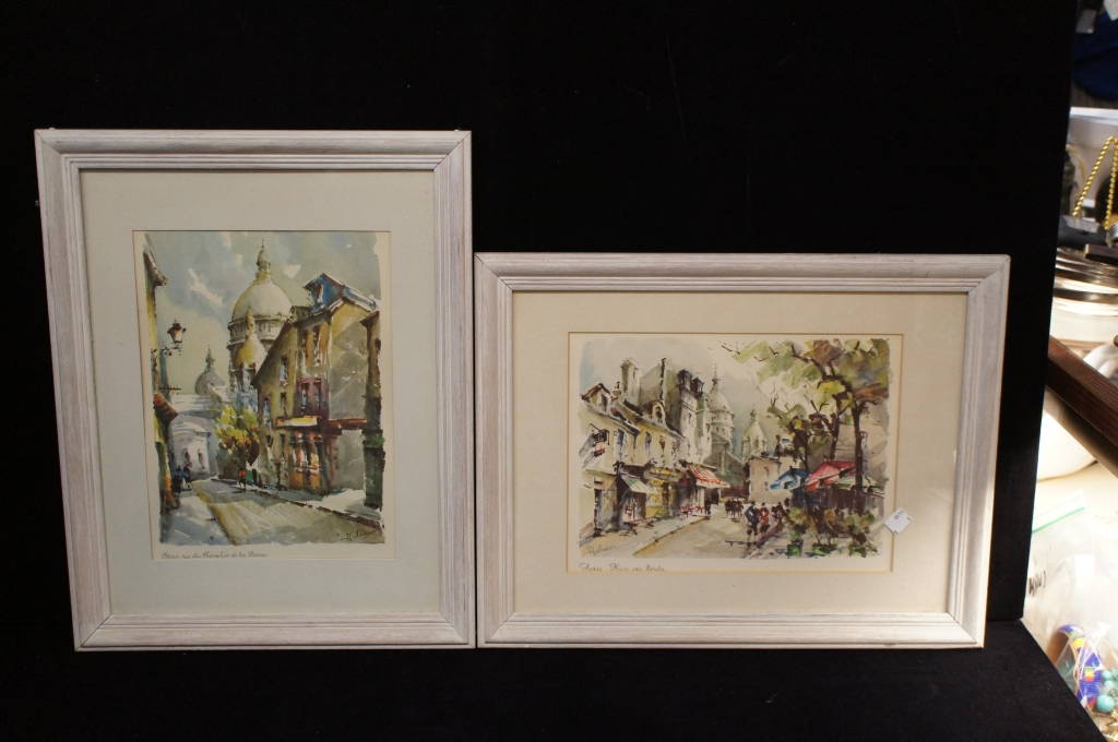 Pair Of 2 1980 Paris Place Watercolor Signed Prints By Robert Wil Bruch