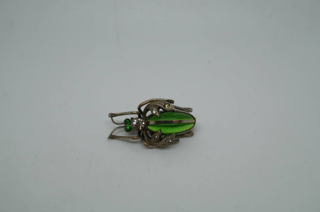 Amazing Rare Unique Green Emerald Rhinestones Insect Cricket Bug Pin Brooch