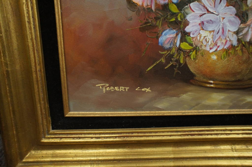 Original Floral Oil Still Life Signed Robert Cox Artist Flo,removed