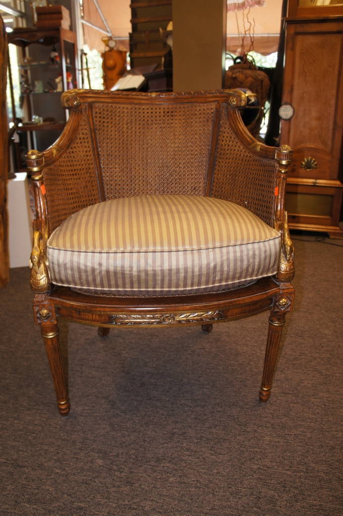 Vintage Regency Empire Style Carved Rattan Back Swan Barrel Occasional   DSC04195.JPG