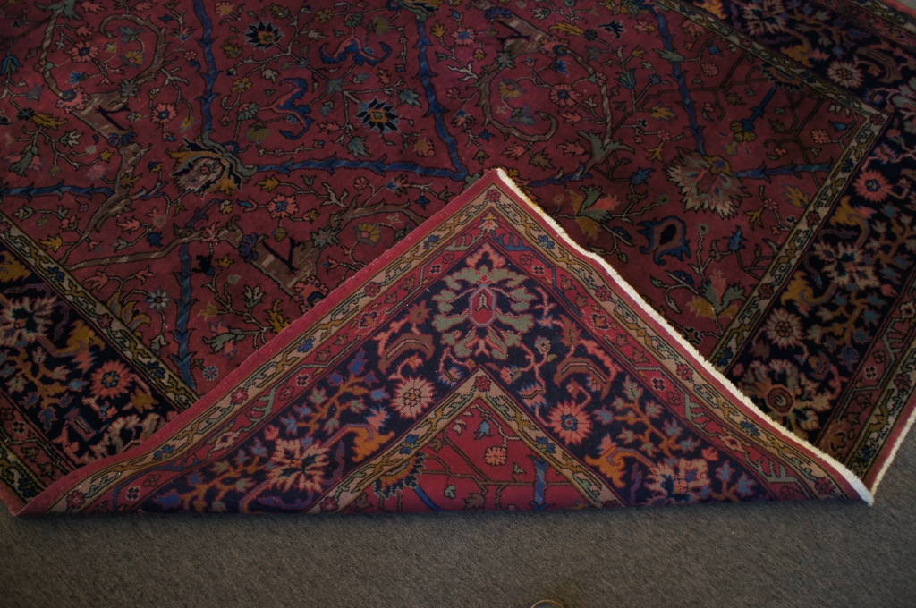 Vintage 9' x 12' Oriental Rug 100 Wool Tabriz Blue Red Floral