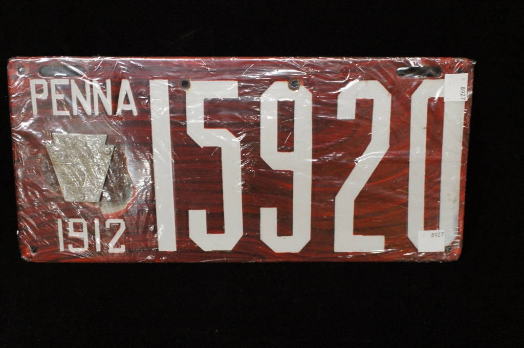 1912 Original Antique Pennsylvania Enameled Porcelain License Plate