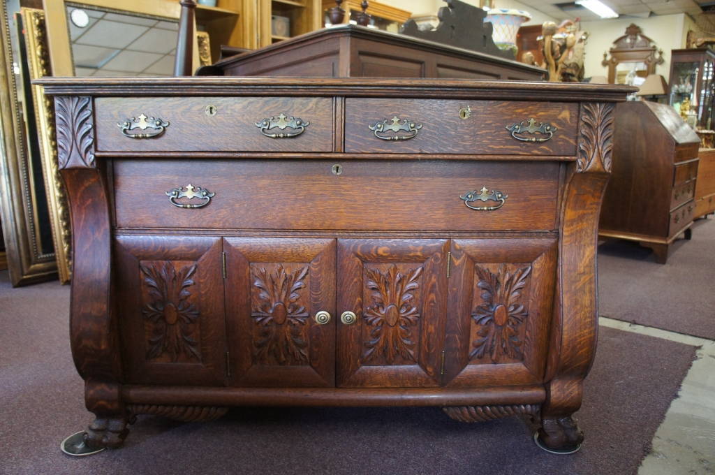 Stunning Quartersawn Oak Antique Clawfoot Carved Buffet Sideboard Arts ...