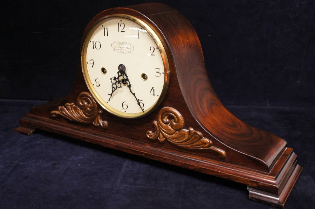 New England Clock Co Mahogany Mantle Shelf Clock Franz Hermle Movement 21"