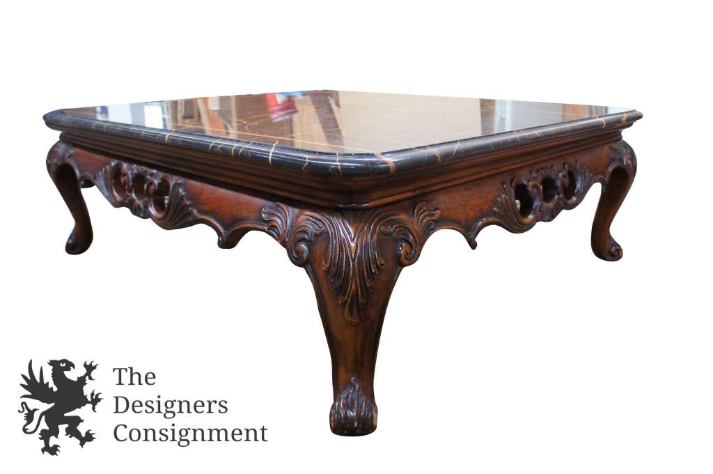 Vtg Henredon 60 French Country Gray Marble Top Coffee Cocktail Table Mahogany The Designers Consignment