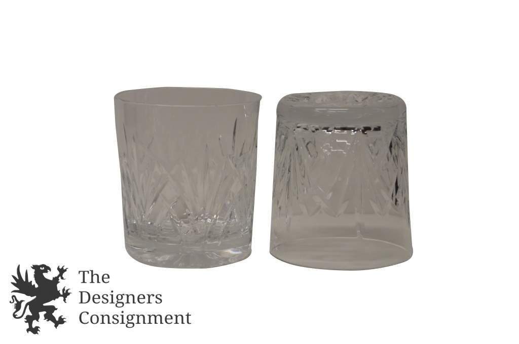 2 Marquis Waterford Crystal Glasses Tumblers Lowball Fan Shaped Cut Glass Pair