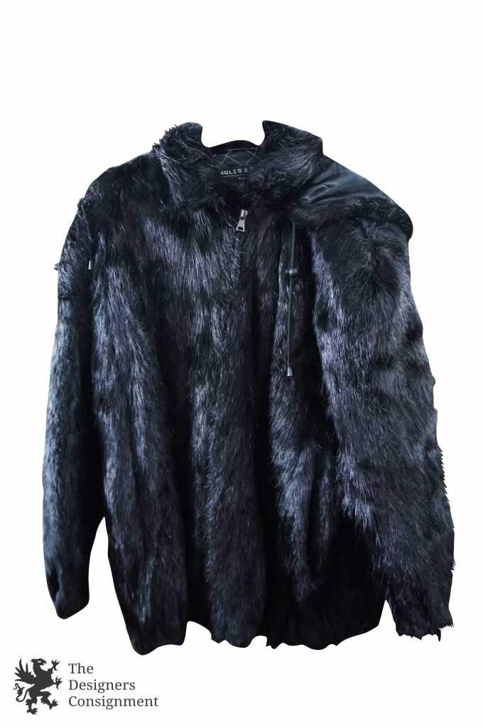 Carter Black Rabbit Fur Coat with Lapel Front For Men