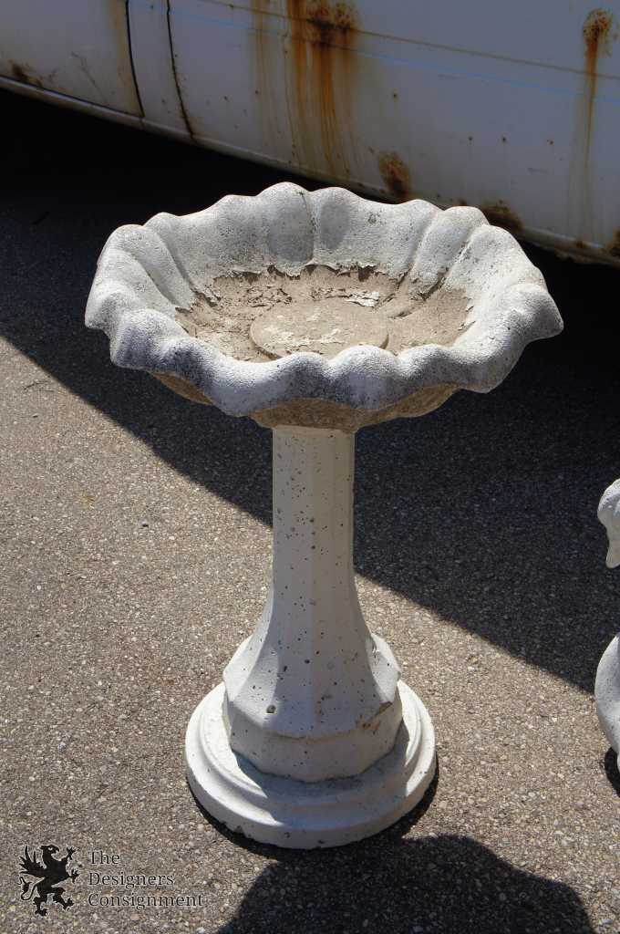 Vintage Concrete Garden Bird Bath Deep Bowl Scallop Flower Shaped ...