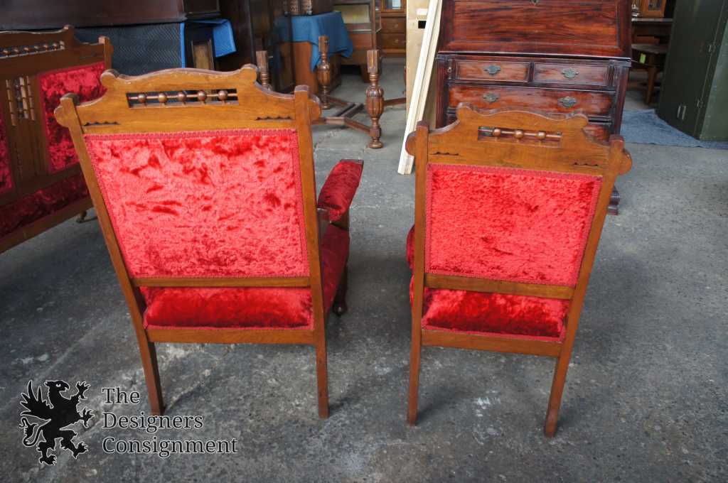 Victorian Eastlake Antique Set of 4 Walnut Game, Breakfast or