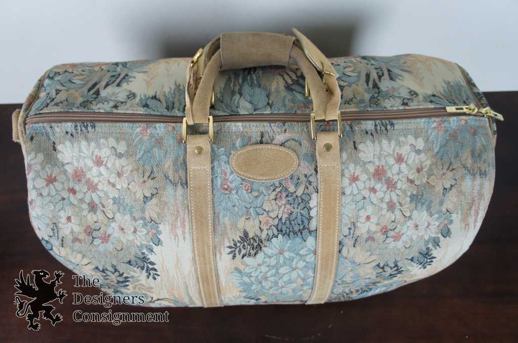 VINTAGE FRENCH LUGGAGE CO Floral Paradise SUEDE TAPESTRY 18” Carry