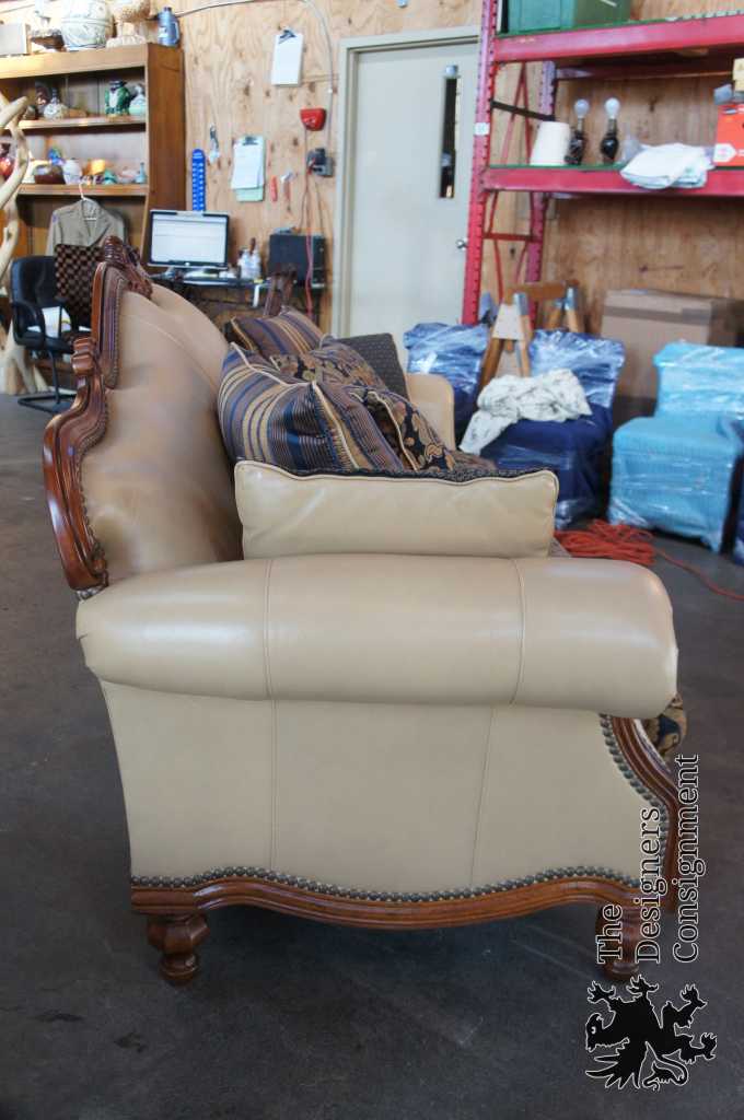 Thomasville Furniture Ernest Hemingway Leather and Fabric Camel Back Sofa