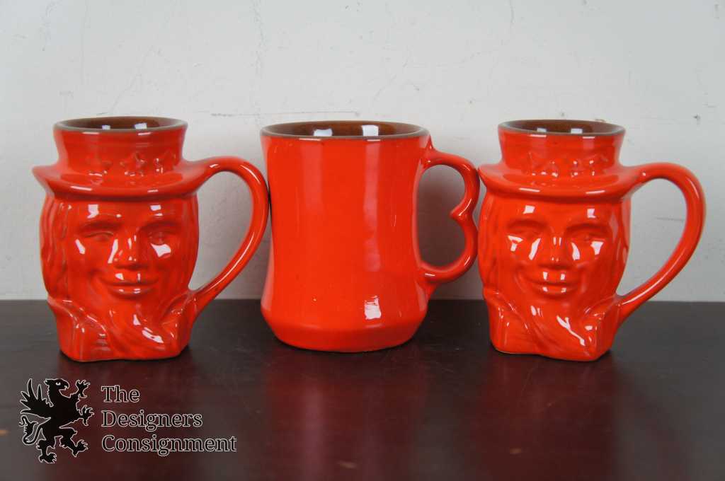 11 Pcs Red Frankoma Pottery 1970s Cowboy Sam Baseball Mugs Vase Trivets ...