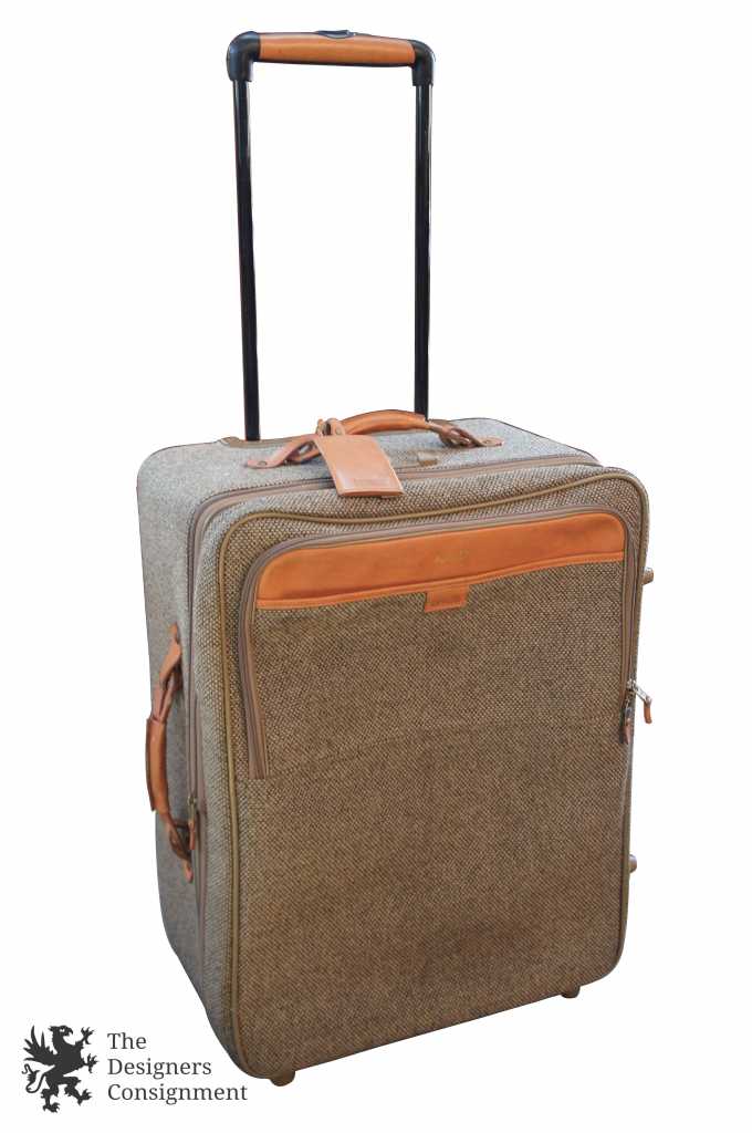 Vintage 25 Inch Hartmann Tweed Tan Leather Suitcase With 