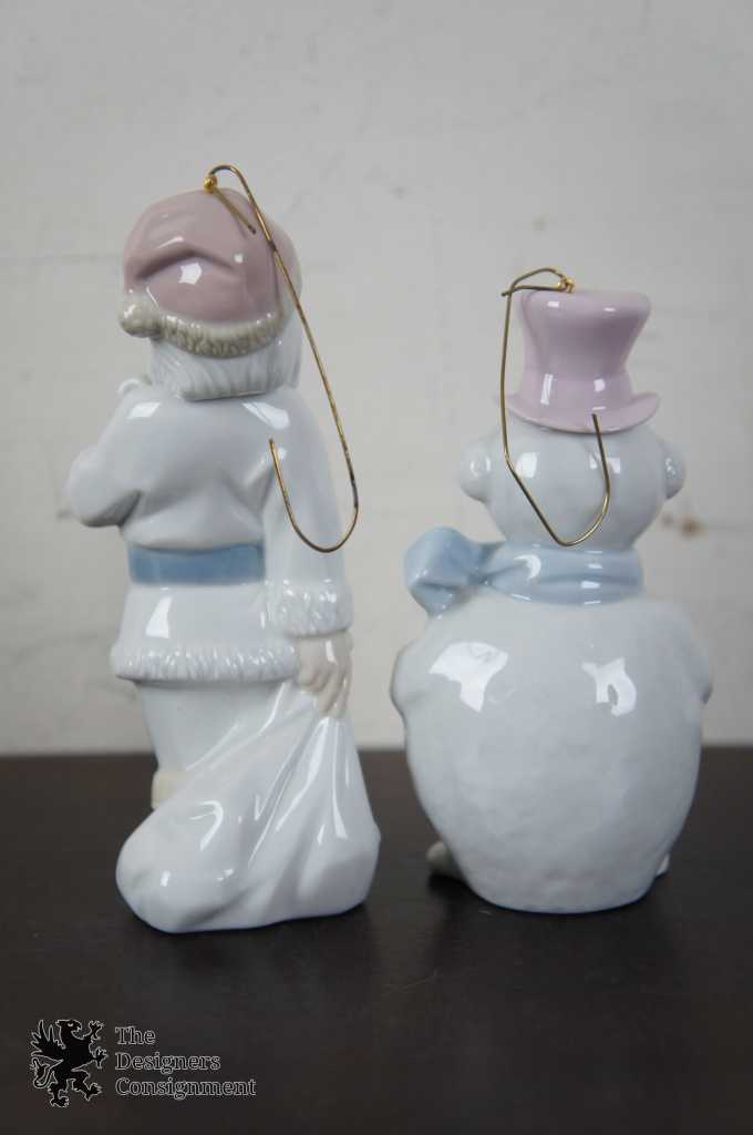 Hand Signed Lladro Porcelain Christmas Ornaments 5842 Santa Claus 5841 Snowman 9344