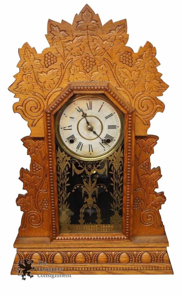 Antique William L Gilbert Clock Co Carved Mantel Clock Gilding