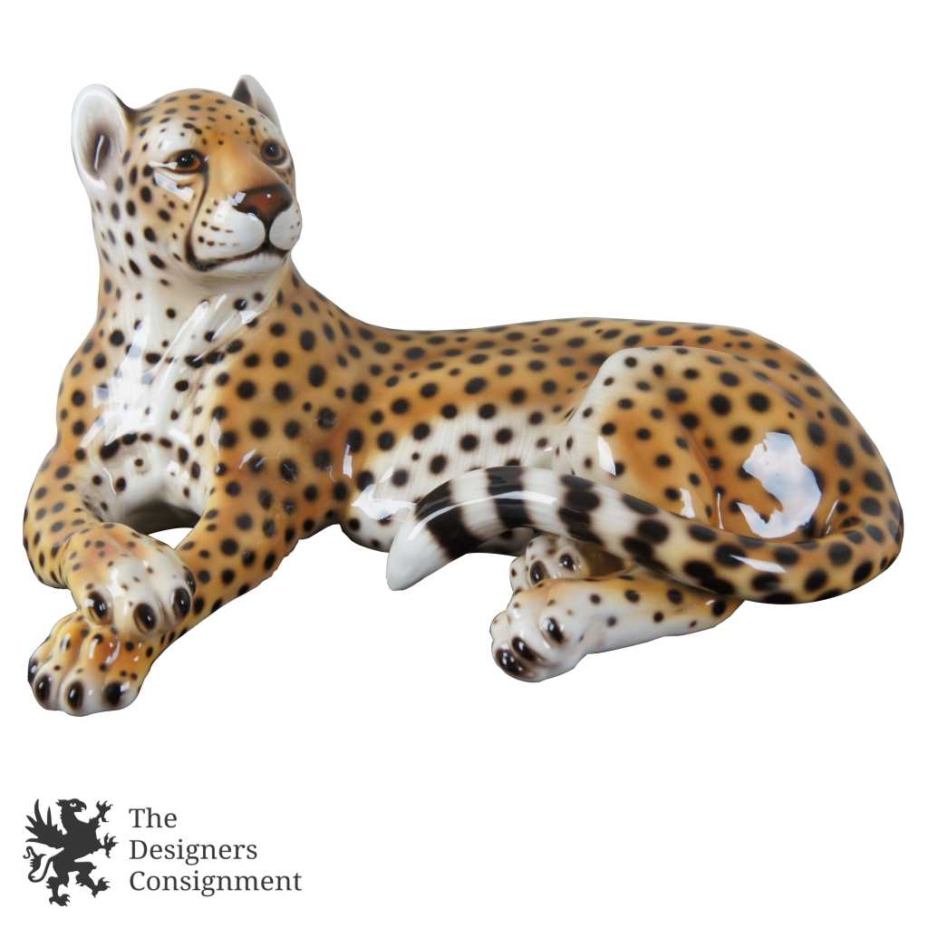 Intrada Laying Safari Cheetah Ceramic Statue Figure Made Italy African Cat  22