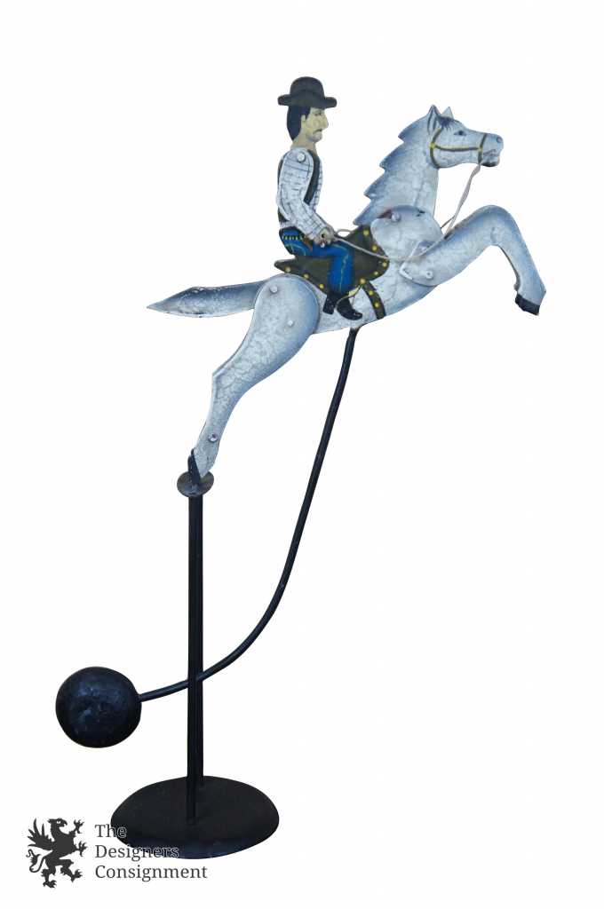 Vintage Folk Art Balancing Rocking Horse Cowboy Toy Cast Iron Pendulum ...