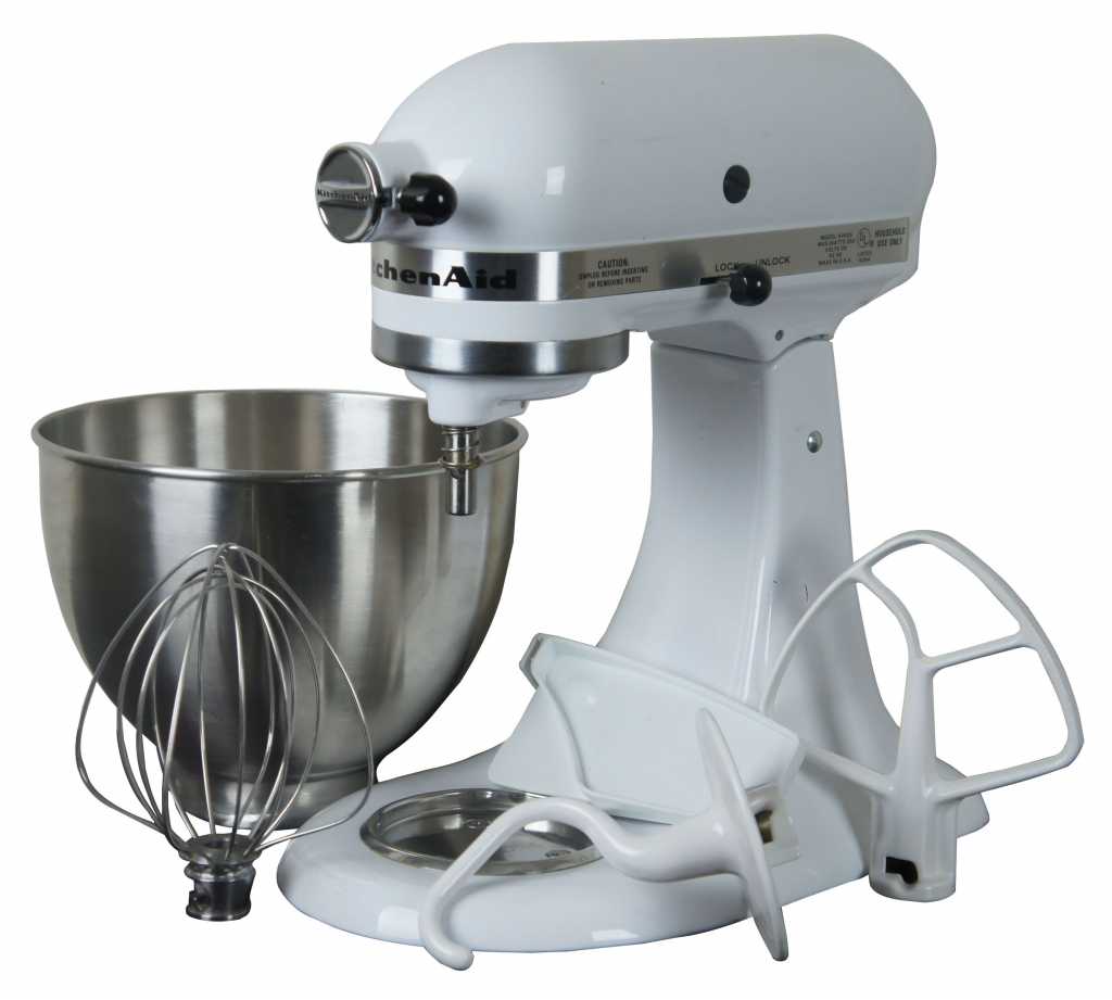 Kitchen Aid White Standing Mixer K45SS Bread Hook Balloon Whisk Paddle 10  Speed
