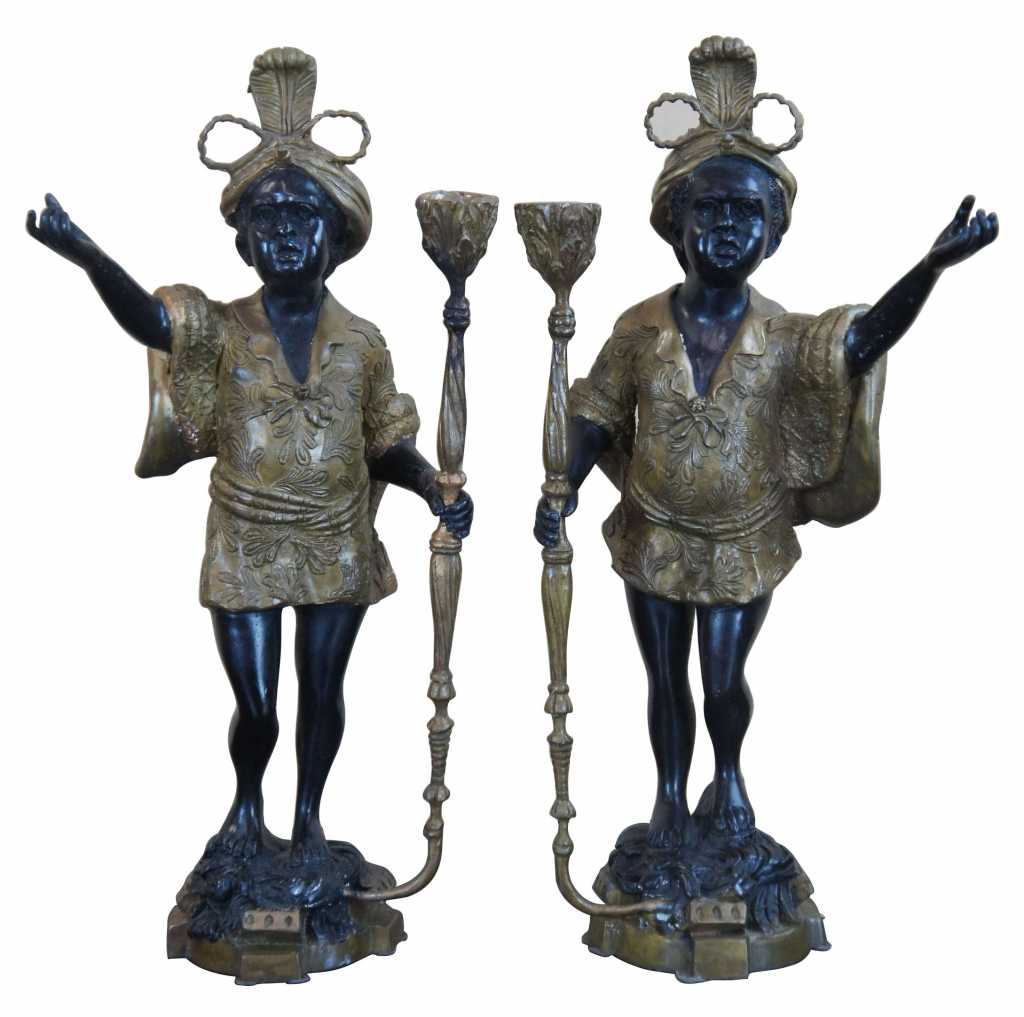 2 Blackamoor Baroque Sarreid Nubian Figurines Ornate Candlesticks ...