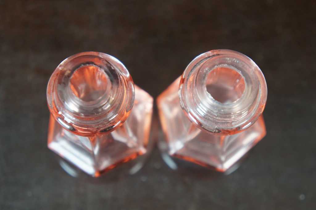 Vintage Heisey Glass Flamingo Pink Salt & Pepper Shaker Pair Screw Top