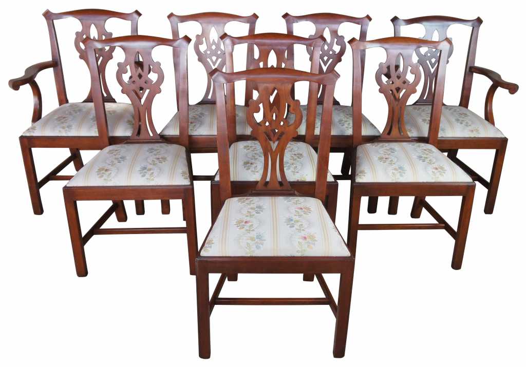 8 Henkel Harris Mahogany Chippendale Style Dining Chairs Model 101