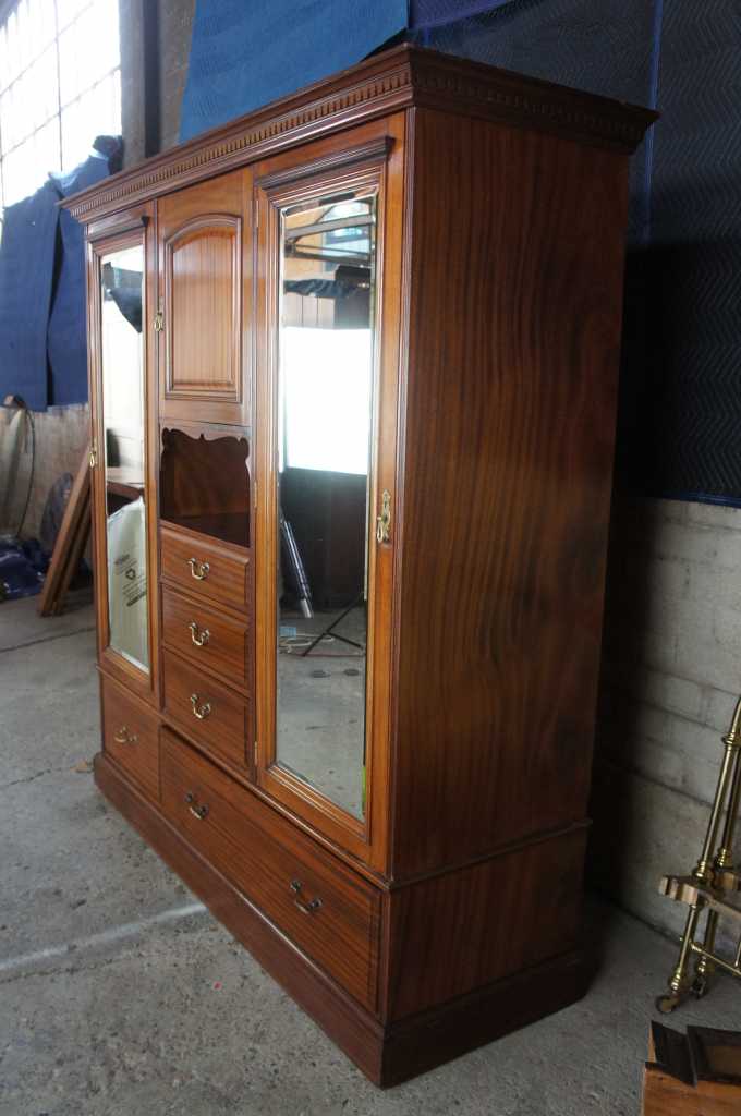 Antique English Edwardian Mahogany Chifferobe Wardrobe Closet Clothing Armoire