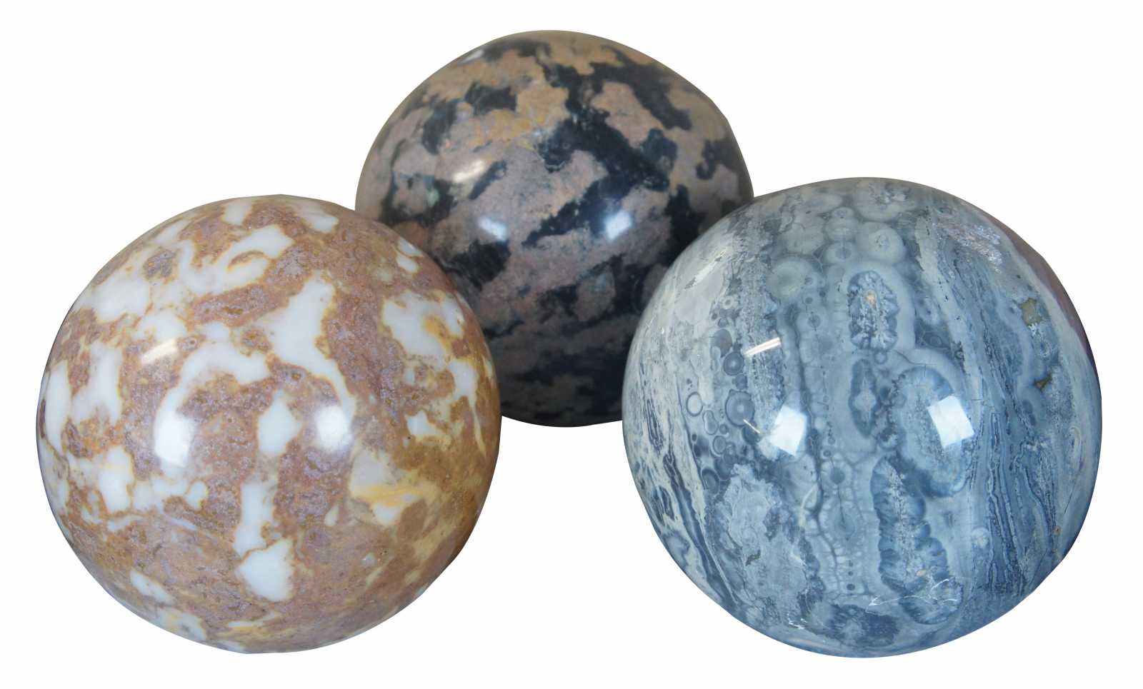 3 Decorative Marble Stone Orbs Ball Sphere 5” Polished Rock