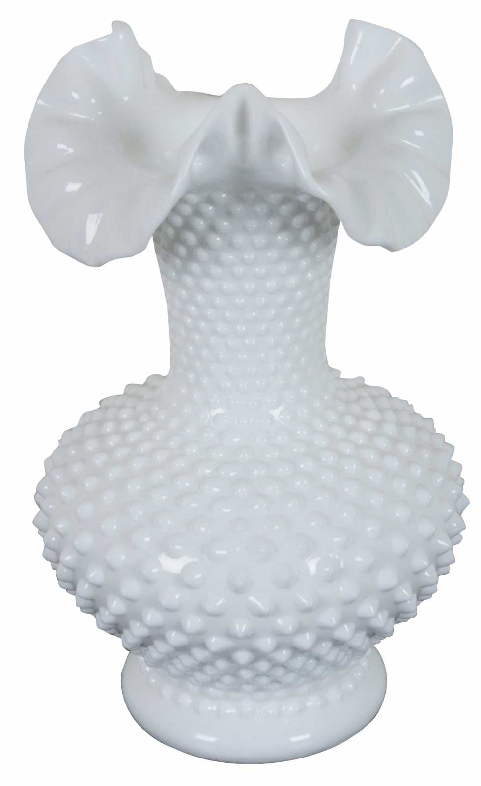 Vintage Fenton Hobnail Ruffled Crimped White Milk Glass Vase 3752 11