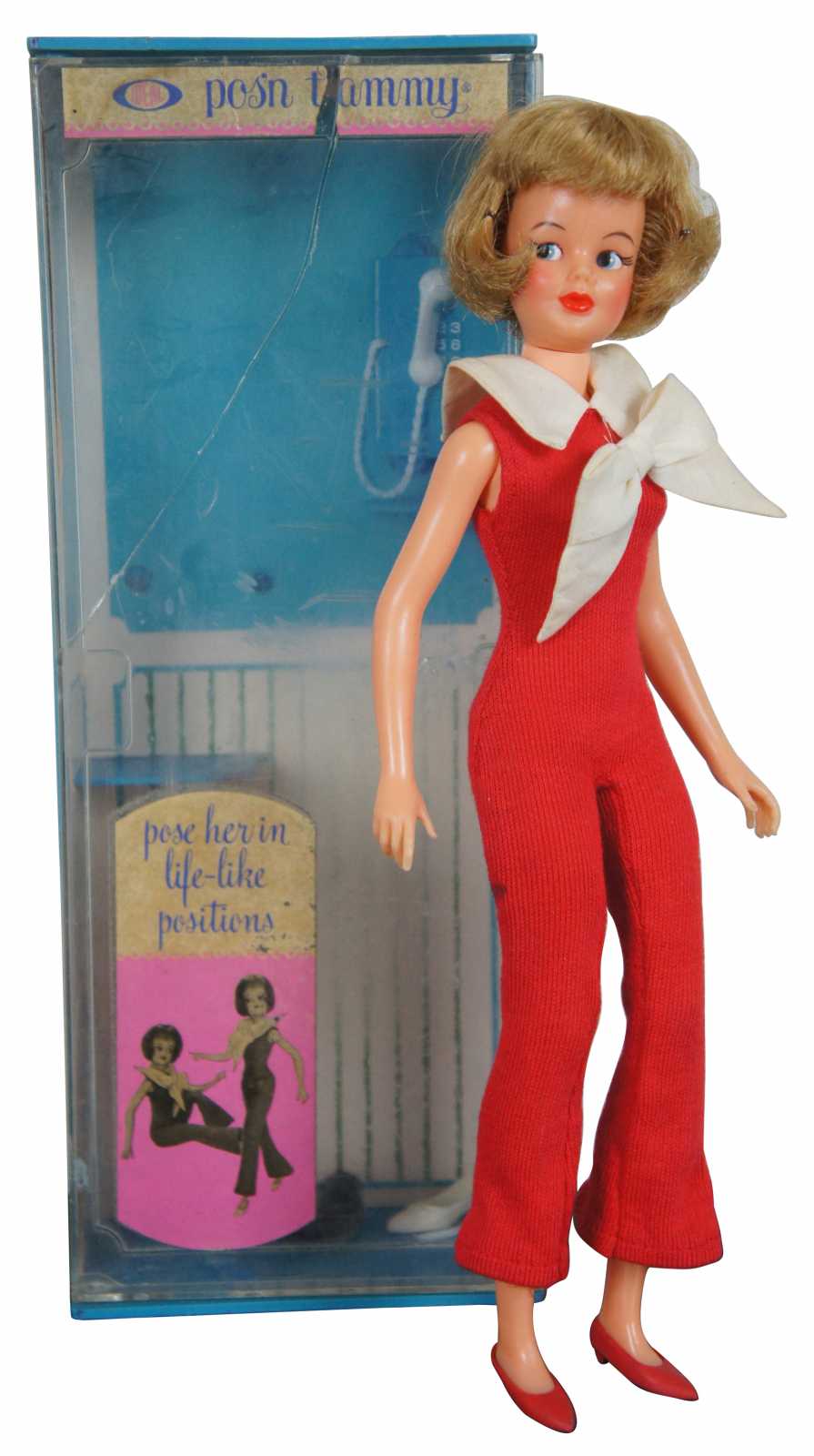 Ideal Doll 1965 Pos'n Grown Up Tammy Telephone Booth Red Jumpsuit