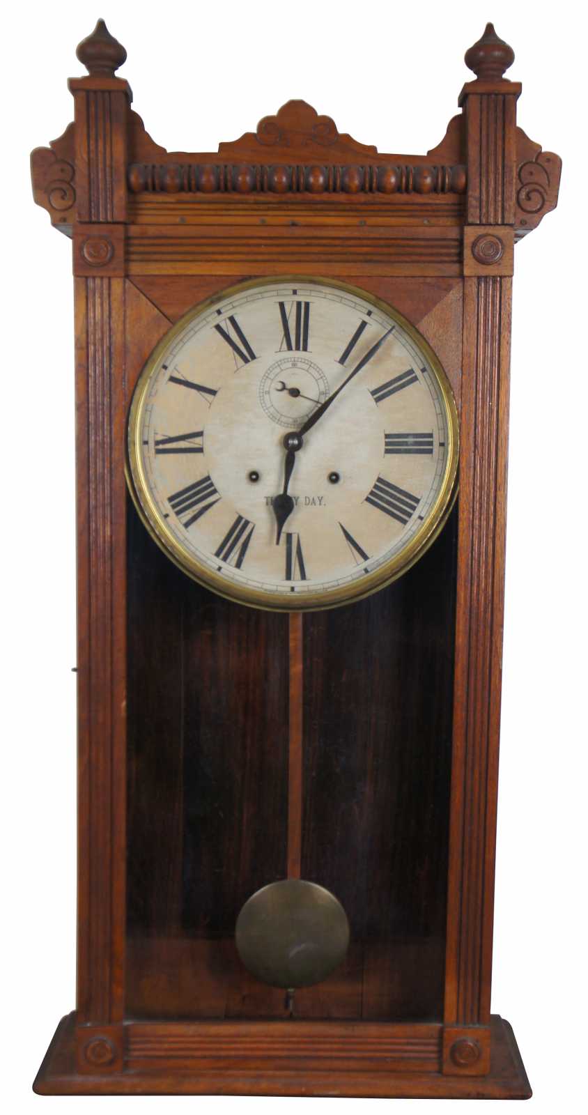 Antique Eastlake Victorian Walnut Waterbury Eight Day Wall Clock 39