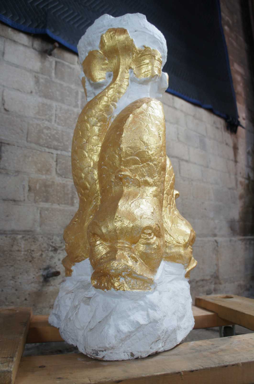 Antique Concrete Dolphin Architectural Fountain Pedestal Base Garden