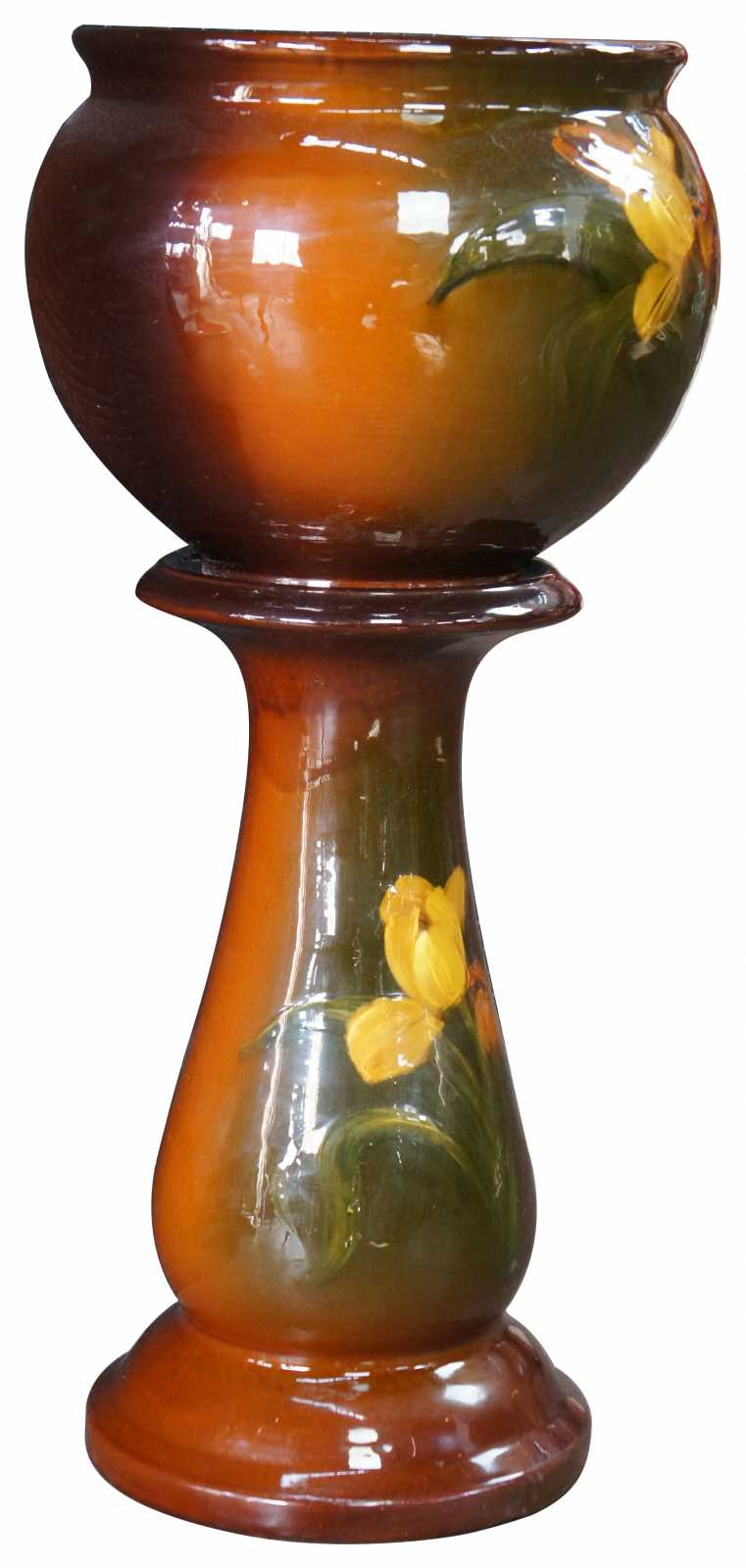 Antique Victorian Majolica Jardiniere & Pedestal Planter Set Glazed Art