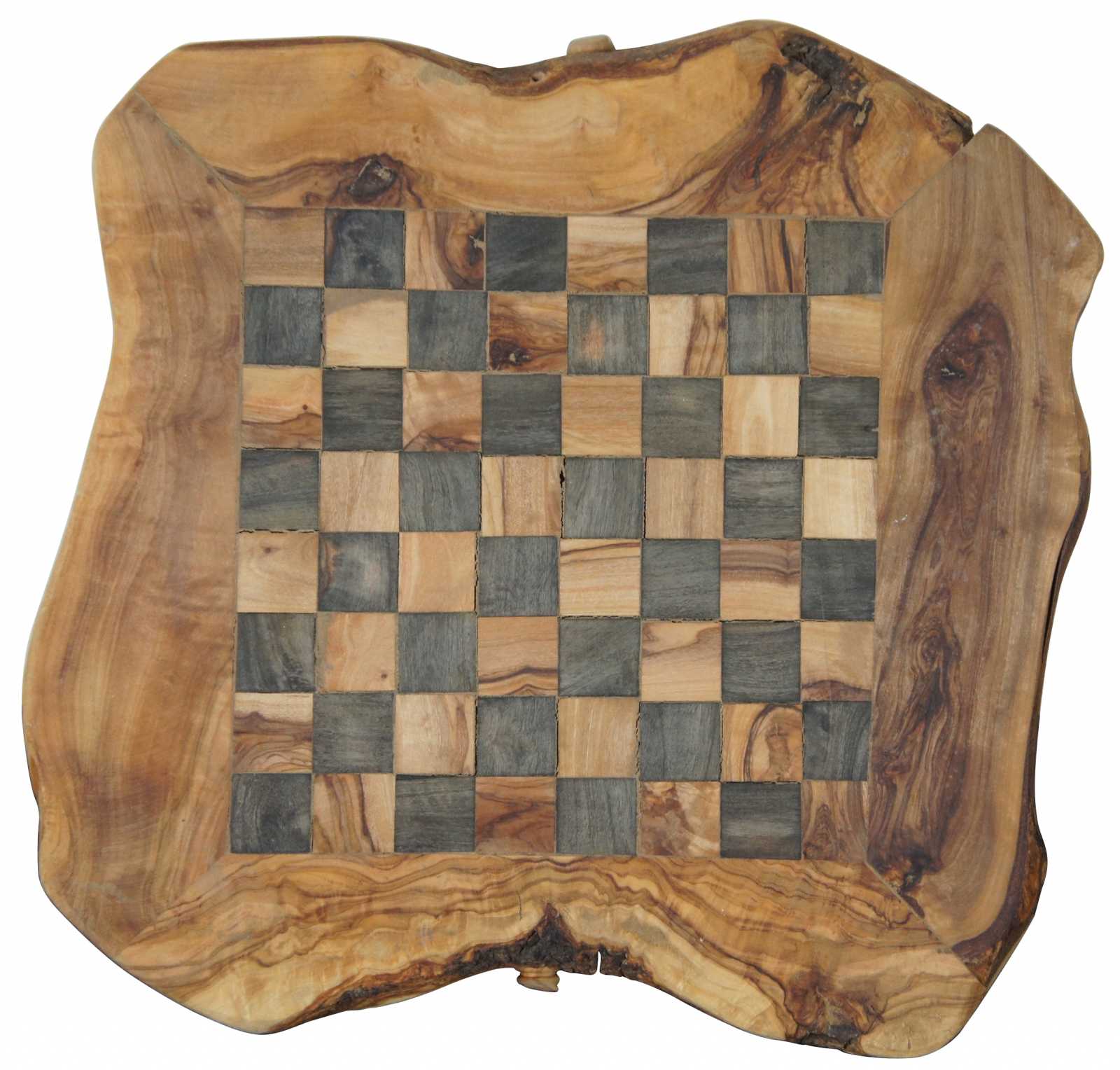 Irish Art Deco Hand-Carved Burl Wood Geometric Chess Set with Inlaid Wood  Board For Sale at 1stDibs