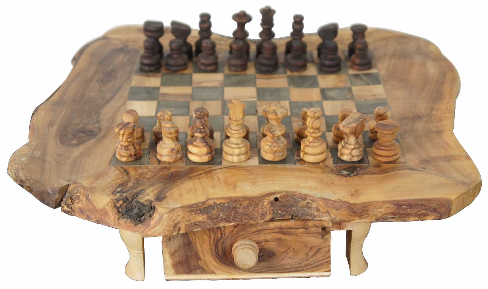 Irish Art Deco Hand-Carved Burl Wood Geometric Chess Set with Inlaid Wood  Board For Sale at 1stDibs