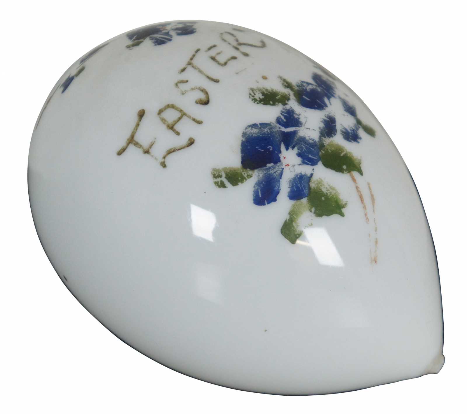 Antique Victorian Hand Blown Milk Glass Easter Egg Periwinkle Blue