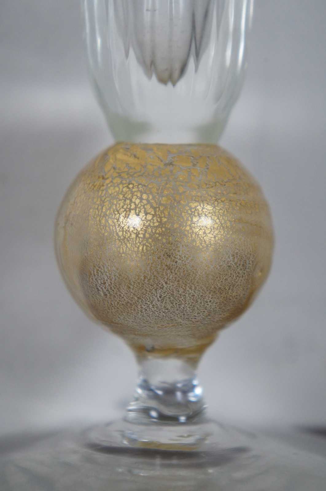 1998 Vintage Signed Hand Blown Art Glass Trumpet Vase Gold Flake Bauble