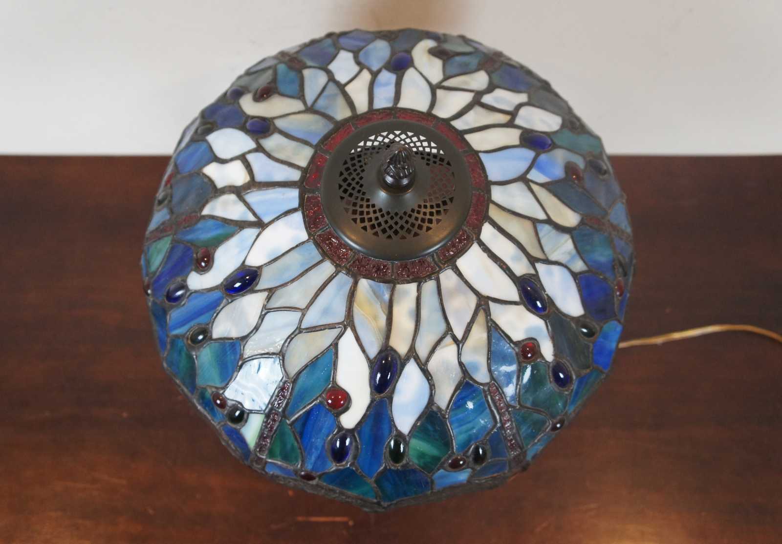 Dale Tiffany Vintage Leaded Stained Glass Dragonfly Table Lamp 2 Light 21 4855