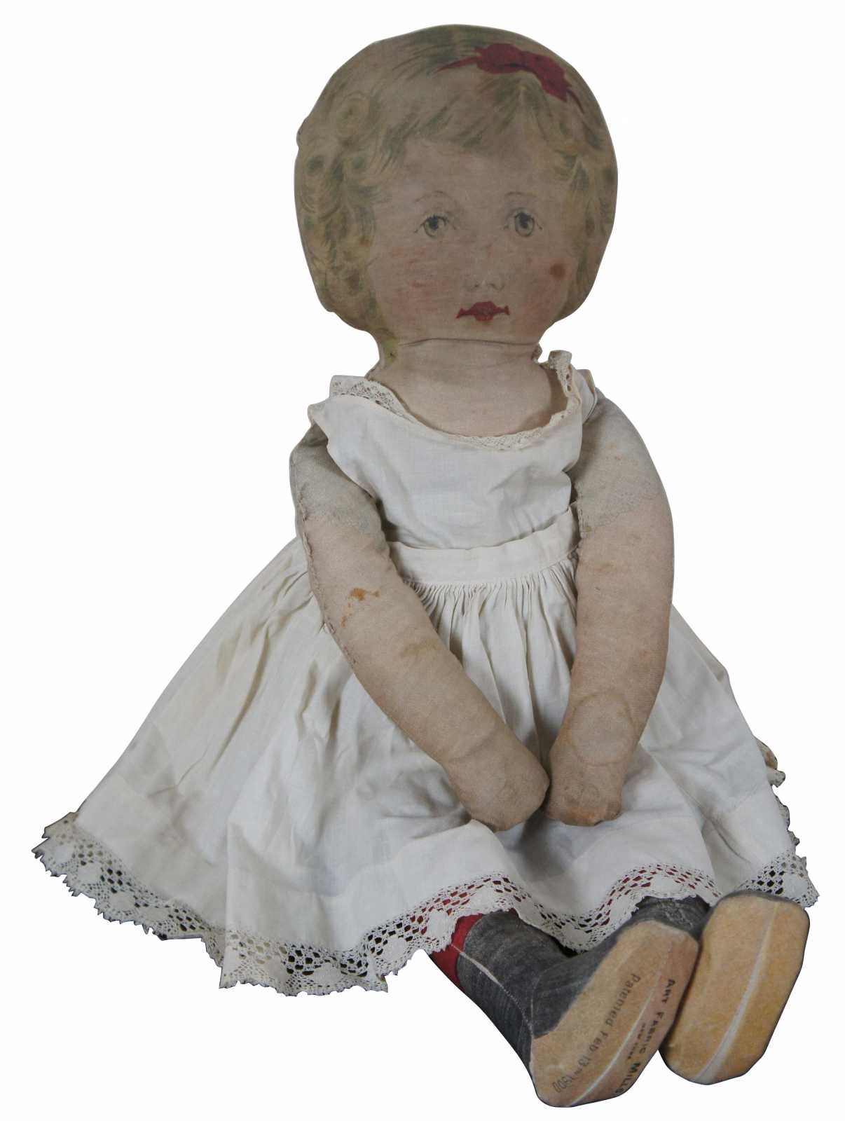 Antique 1900s Art Fabric Mills “Life Size” Lithograph Printed Cloth Doll 25”