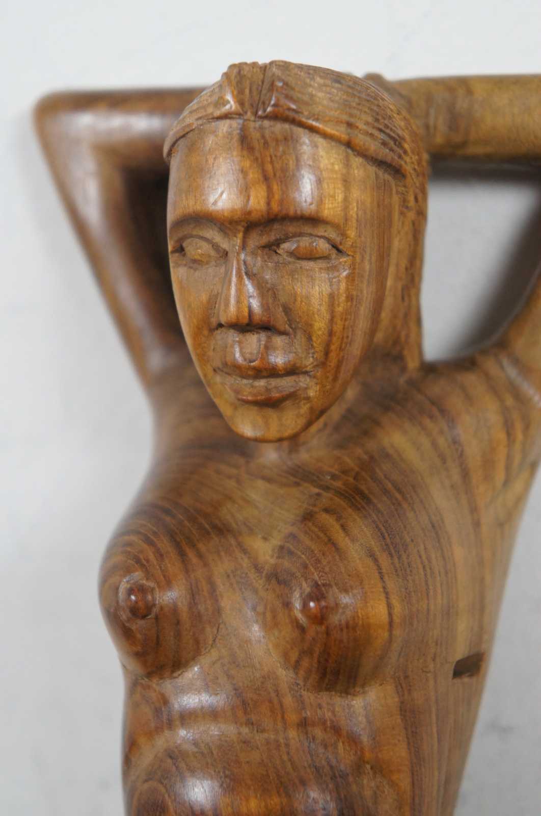 Vintage Polynesian Carved Wood Nutcracker Folk Art Tribal Figure Female Nude  13