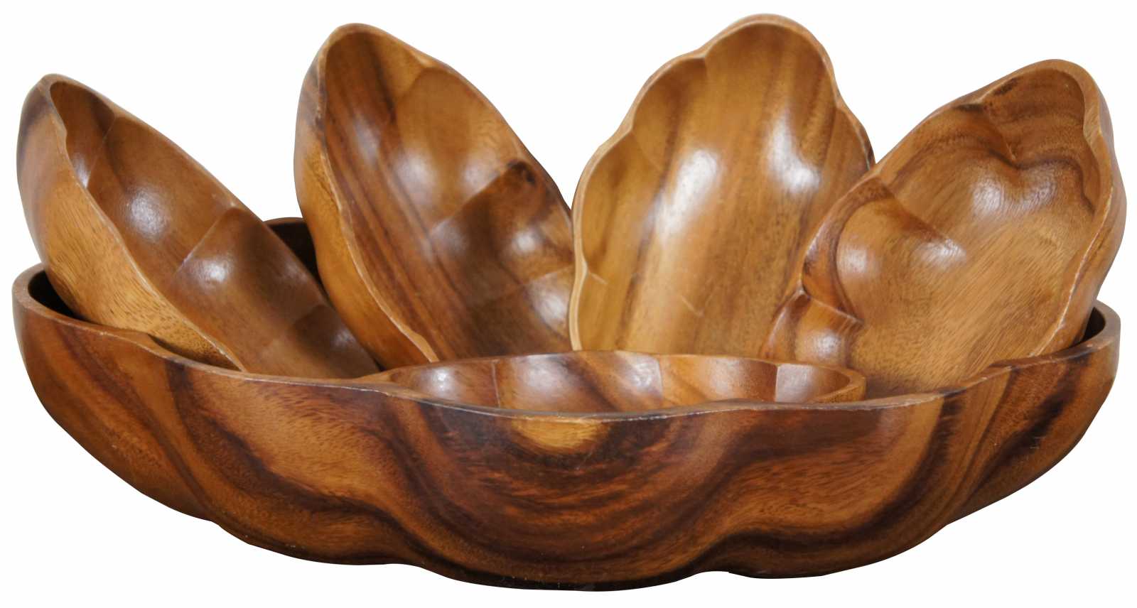 mid century wood Flower shaped monkey pod serving salad bowl wooden