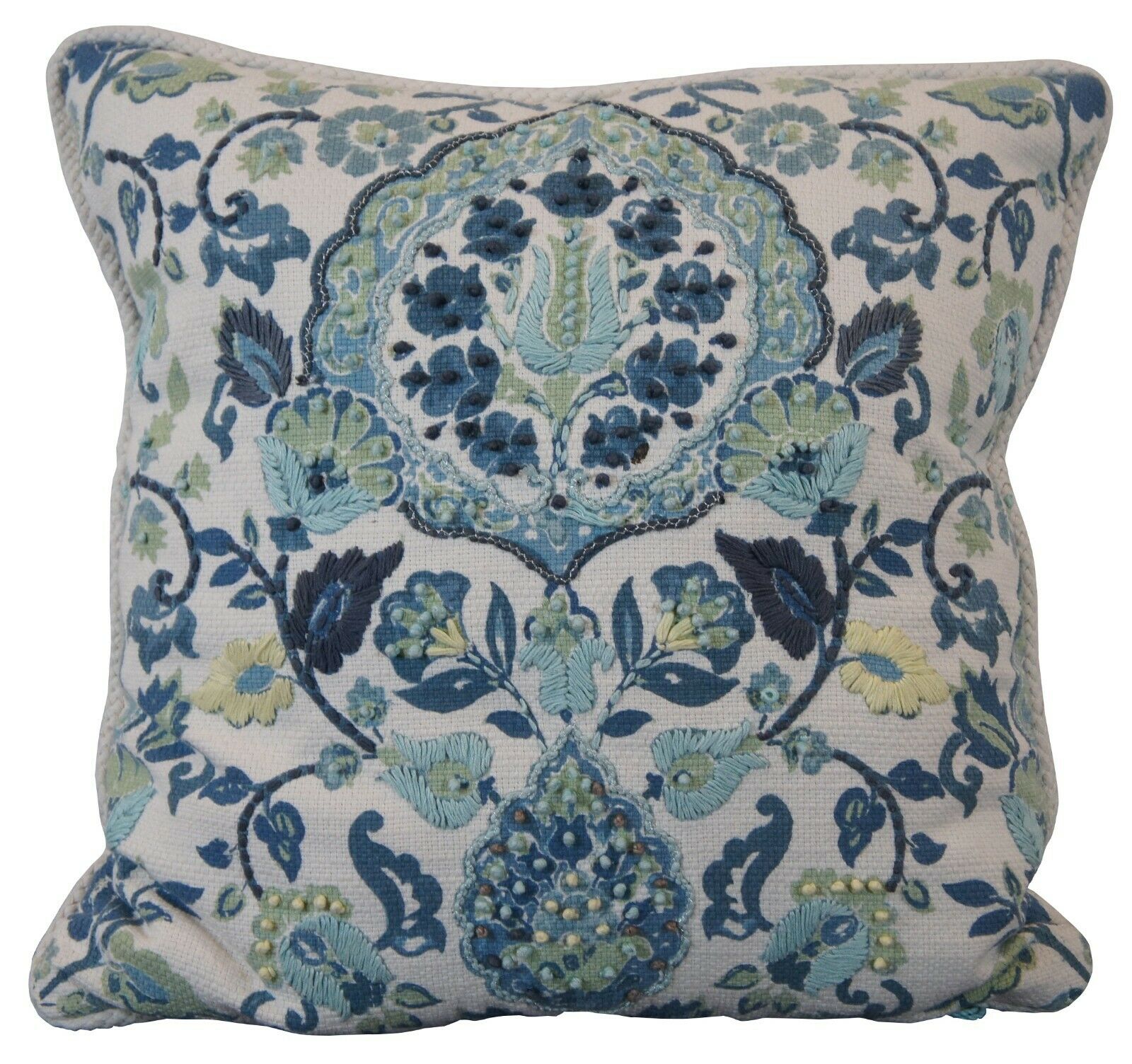 Cynthia Rowley Boho Chic Down Filled Blue & Green Floral Throw Pillow ...