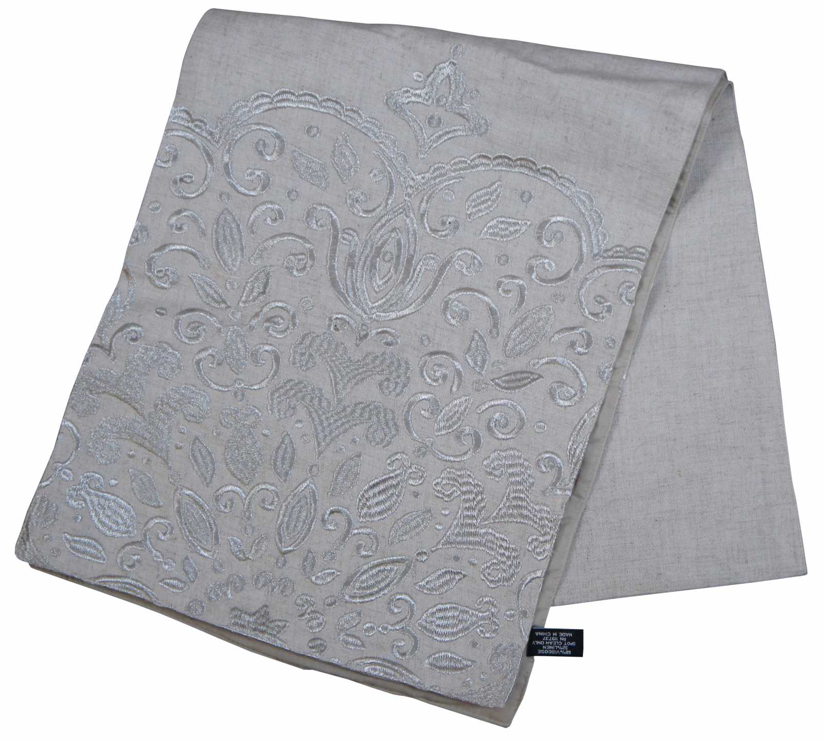 Tahari Home Floral Embroidered Table Cloth Runner Linen Viscose 70
