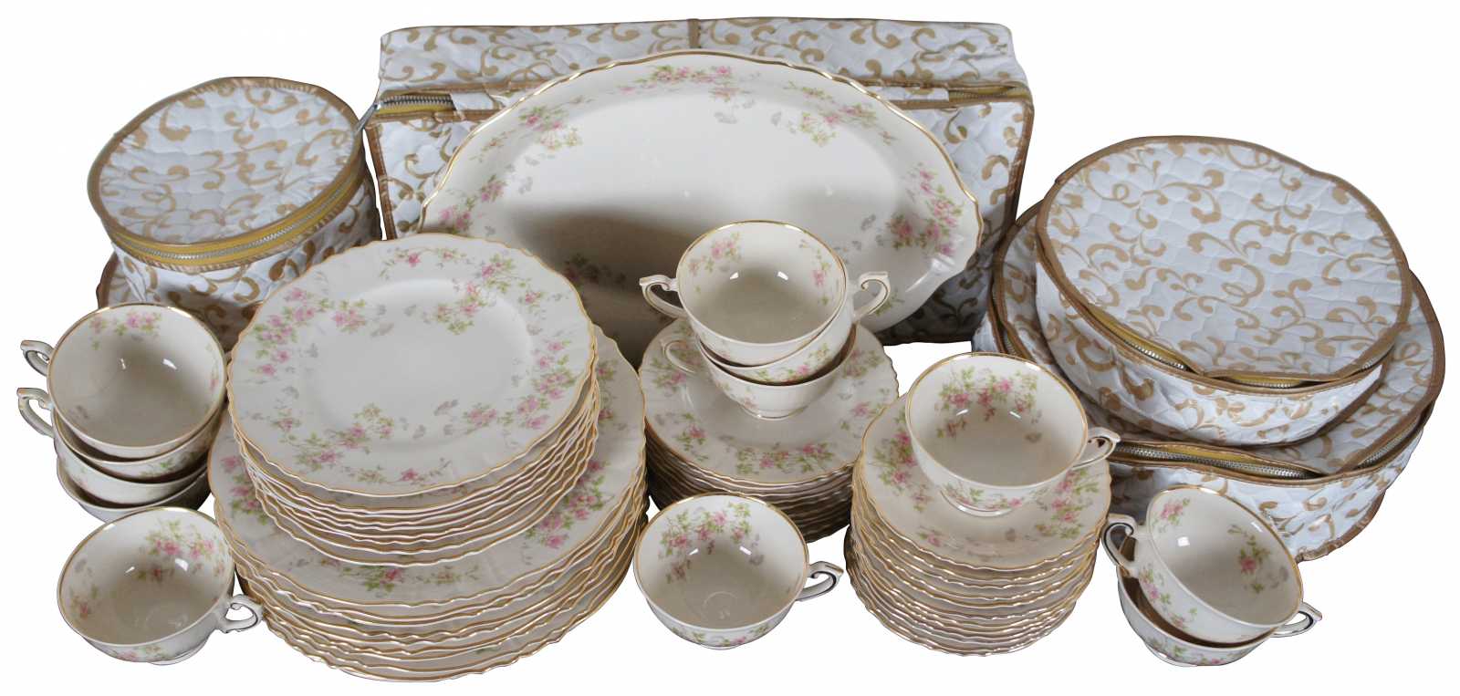 54 Pc Vintage Federal Shape Syracuse China Set Dinnerware Pink Rose Floral